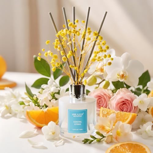 Airkeep Reed Diffuser Set,3.38 fl oz (100 ml) - Coastal Citrus Oil Diffusers with 8 Reed Sticks, Home Fragrance Reed