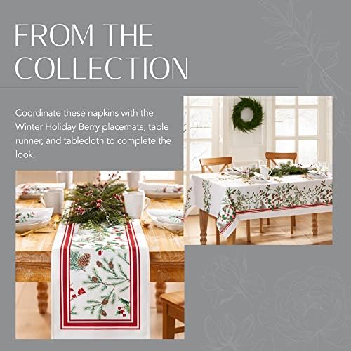 Winter Holiday Berry Fabric Napkin Set of 4, Multicolor - 17" W x 17" L