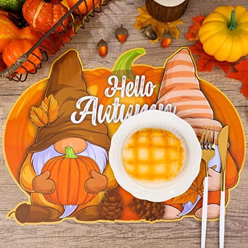 MCEAST 6 Pack Fall Pumpkin Plastic Placemats Autumn Harvest Table Mats