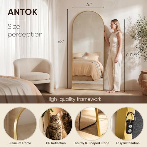 Antok 68" x26” Arched Full Length Mirror, Floor Mirror with Stand,Gold