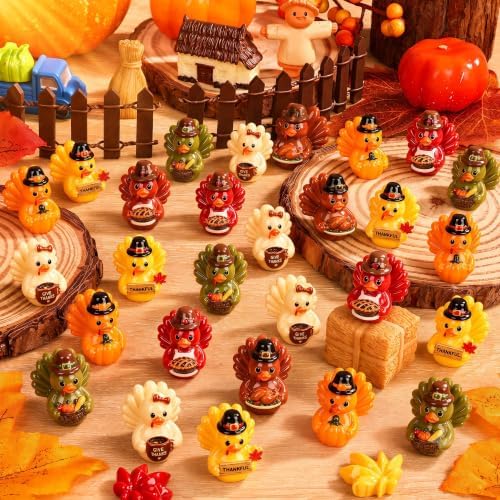 100Pcs Fall Mini Resin Ducks 6 Styles Thanksgiving Tiny Turkey Duck