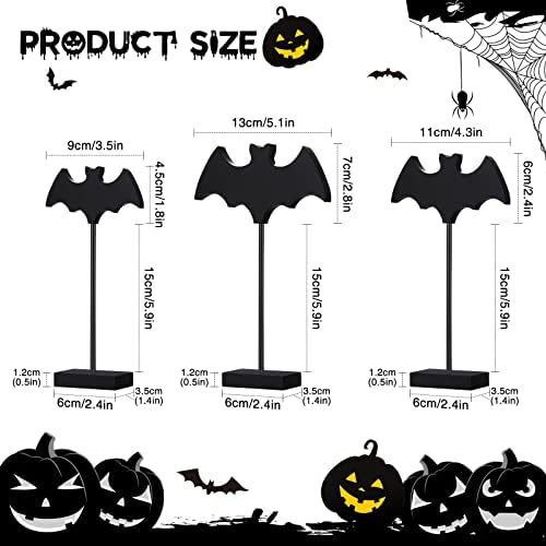 3 Pcs Halloween Table Decor Wood Bat Signs, Black
