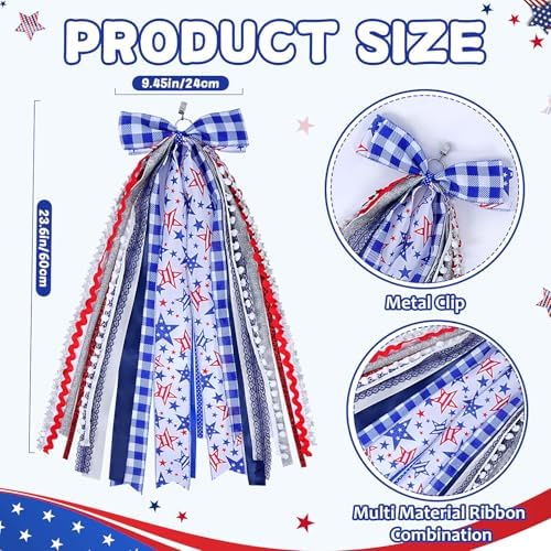 Patriotic Bows for Wreaths Red White Blue Grid Stars Tree Topper Bow for 4th of July,Independence Day,Memorial Day,Veteran's Day Indoor Outdoor Holiday Patriotic Decorations