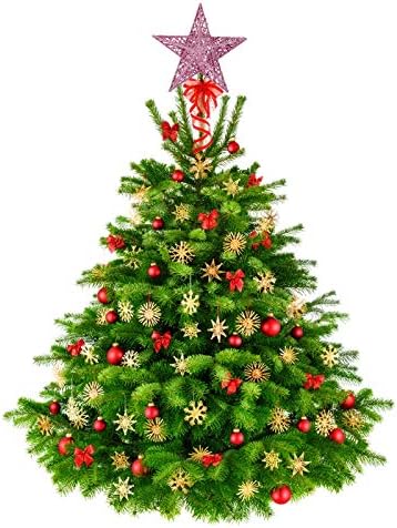 BinaryABC Christmas Tree Topper Star,Glittering Christmas Tree Decoration Ornaments,20cm (Pink)