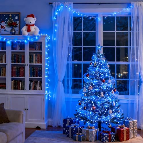 JMEXSUSS 91.5ft Connectable 250 LED Blue Christmas String Lights Indoor