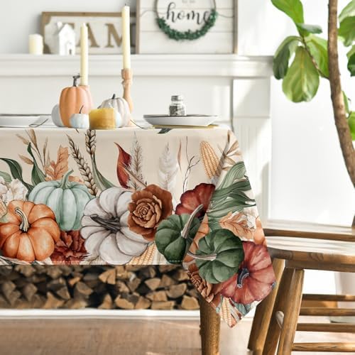 Horaldaily Fall Tablecloth 60 x 104 Inch Rectangular Flower Autumn Harvest