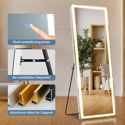 21"x64" LED Full Length Mirror with Stand, Full Body Wall Mirror