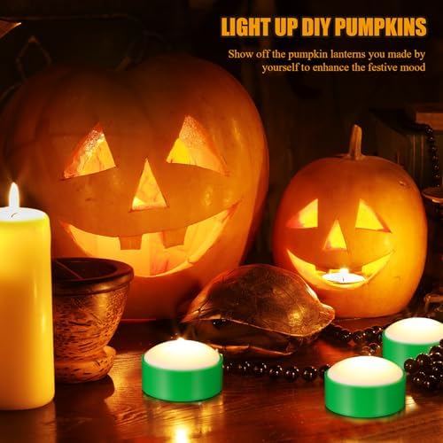 Riakrum 6 Pack Halloween Pumpkin LED Lights, Green,Warm Light