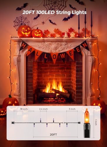 Minetom Orange Halloween Mini Lights, 100 Count 20 Feet Mini String Lights