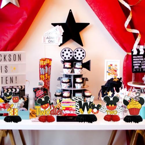 TONIFUL 2nd Birthday Black Red Yellow Mouse Themed Table Centerpieces