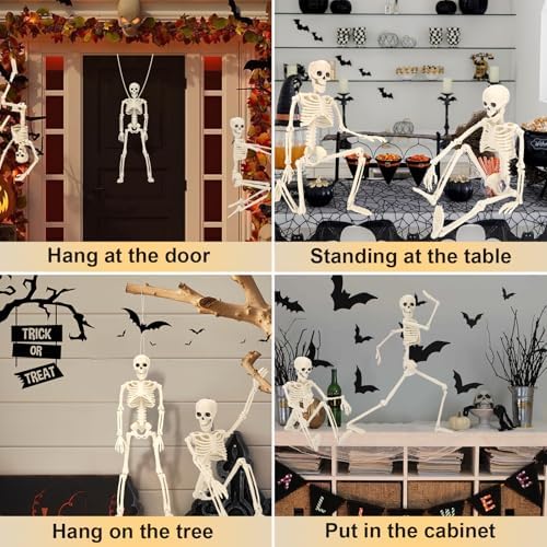 16" Halloween Skeleton Decorations with Posable Joints, 5Pcs