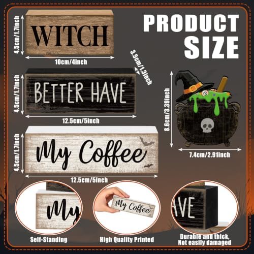 Lineshading 4 Pcs Halloween Coffee Table Decor Witch Cauldron Wooden Signs