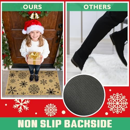 Christmas Doormat Outdoor Indoor Snowflake Welcome Door Mat Front Back Door Xmas Holiday Floor Mat Non Slip Welcome Carpet Mat Inside Outside Washable Housewarming Gift Home Doormat