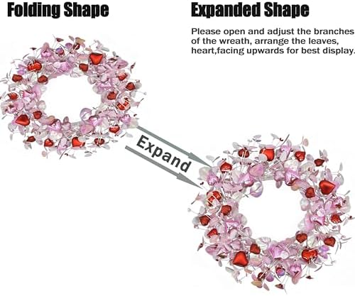 AMF0RESJ Valentine's Day Wreath for Front Door Valentine Wreath with Pink Eucalyptus Leaves,Pink and red Hearts for Indoor Outdoor Wedding Anniversary Party Home Wall Window Festival Decoration
