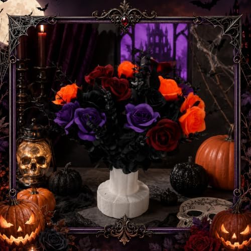 48 Pieces Halloween Artifical Rose and Eucalyptus Stems
