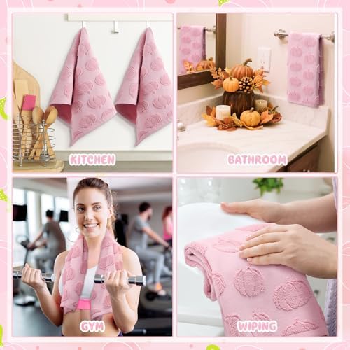 Mindsoft 2 Pcs Fall Hand Towels 3D Pumpkin Jacquard,Pink