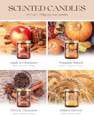 AOOVOO Fall Candles Set - 4 Pack Candles for Home Scented, 28 oz Natural Soy Wax 200 Hour Long Lasting, Autumn Gifts