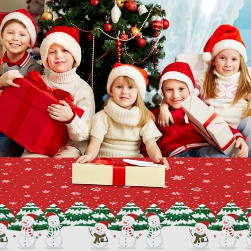 6 Pack Disposable Plastic Tablecloth - Christmas Snowman Table Cover for Party Decoration Supplies - 54 x 108 Inches (Christmas Snowman)