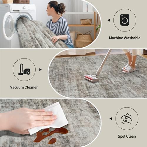 8x10 Area Rugs for Living Room: Washable Abstract Brown Black Carpet