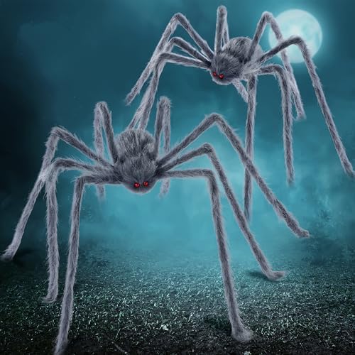 JOYIN 2 Pack 5 Ft Halloween Outdoor Decorations Hairy Gray Spider, Scary Fake Giant Large Spider Haunted House Props, Halloween Lawn Porch Yard Garden Tree Decorations Party Indoor Decor