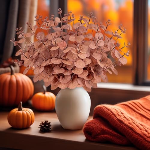 Yen Jean 10PCS Fall Amber Artificial Flowers Decorations for Home, Thanksgiving Fake Plants Autumn Decor Indoor Outdoor Harvest Party Supplies