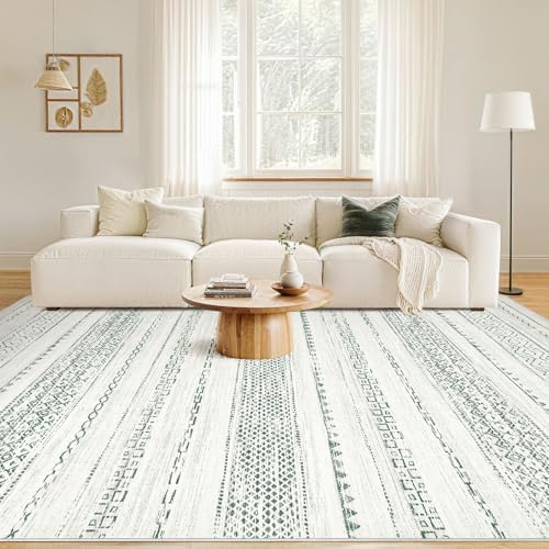Nakagishi Green Rug Living Room 5x8: Washable Boho Large Neutral Farmhouse Soft Area Rugs Modern Stain Resistant