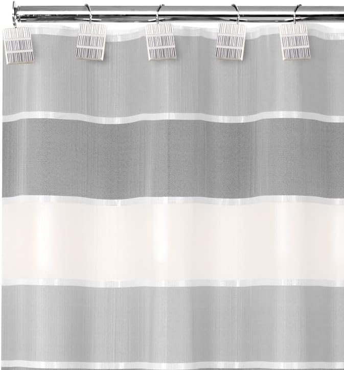 Zahari Home 13pc Modern Line Shower Curtain Set - Gray Luxury Contemporary Shower Curtains with Unique Design & 12 Hooks