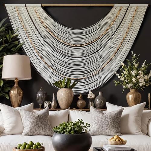 Macrame Wall Hanging Boho Wall Decor Beaded Fiber Art Handmade 57"W*35"L