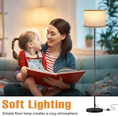 Ambimall 60'' Modern Floor Lamp with Shade, Tall Lamps for Living Room, Bedroom, Office, Dining Room, Beige Lampshade