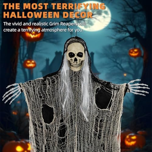 3PCS Scary Hanging Ghosts,Halloween Grim Reaper Skeleton Halloween Decor.