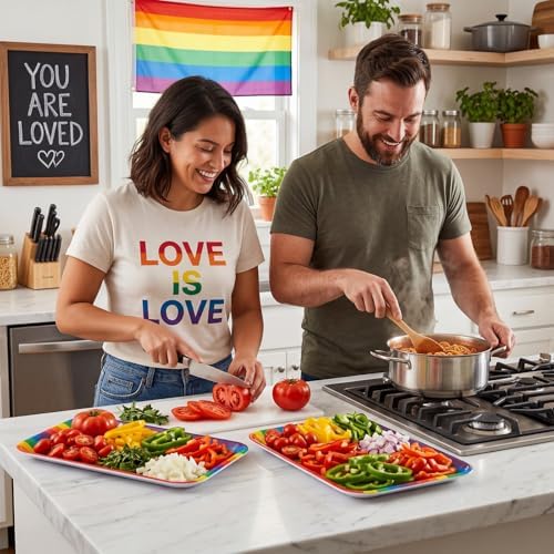 Vesici 3 Pcs Rainbow Serving Trays 13 x 10 Inch Colorful Melamine Platters Rainbow Reusable Rectangular Serving Dishes for Summer Birthday Baby Shower LGBTQ+ Pride Month Party Food Snack Dessert Candy