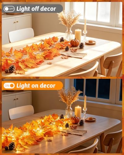 2Pack [8 Lighting Modes & Timer] Fall Decor Maple Leaf Garland with Lights 80LED Battery Operated Waterproof, Fall Decorations for Home Outdoor Indoor Thanksgiving Decor Halloween Friendsgiving Autumn