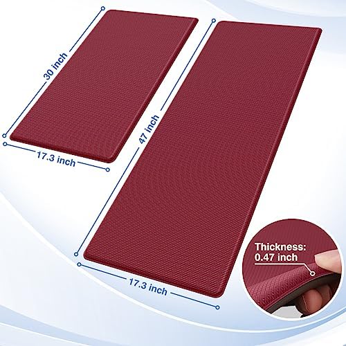 StepRite Kitchen Mats for Floor, 2-Piece Anti-Fatigue Rugs, Burgundy