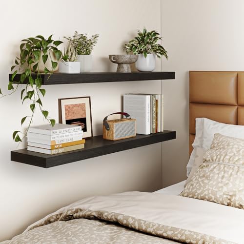 Fixwal Floating Wall Shelves for Decor (Black, Set of 2, 35.4Inch)