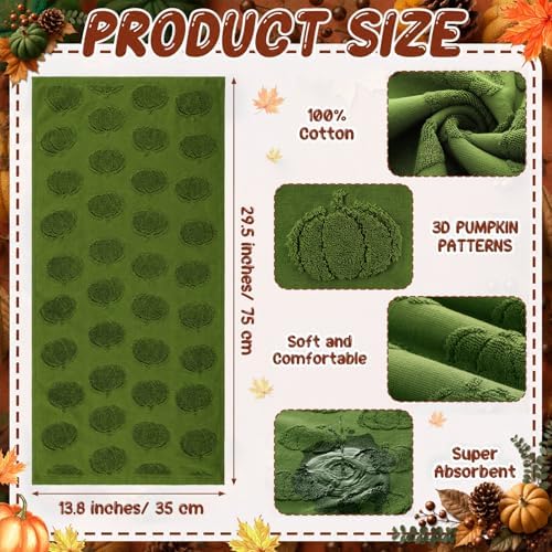 Mindsoft 2 Pcs Fall Hand Towels 3D Pumpkin Jacquard,Moss Green