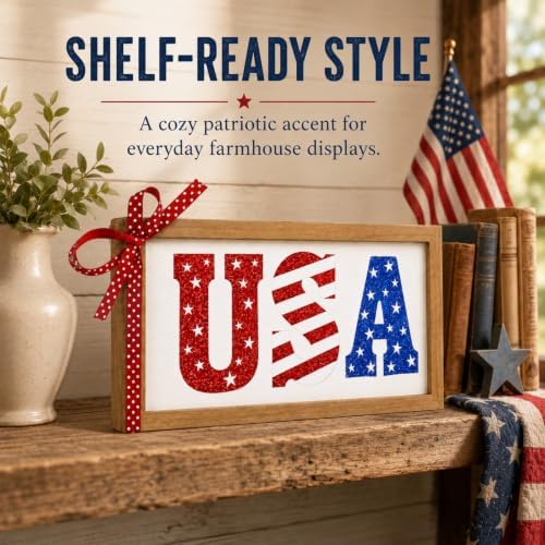 Patriotic USA Sign Labor Day Veterans Day Decor Table Wall Shelf