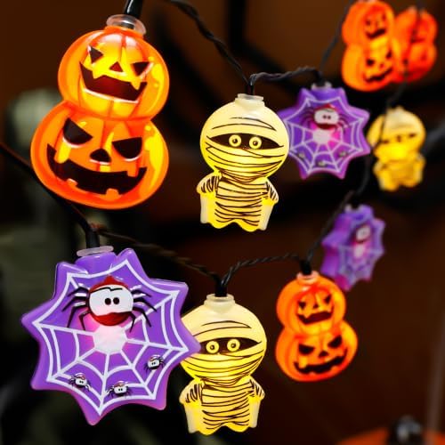 20 LED Pumpkin Cobweb Mummy Battery String Lights for Halloween Decorations