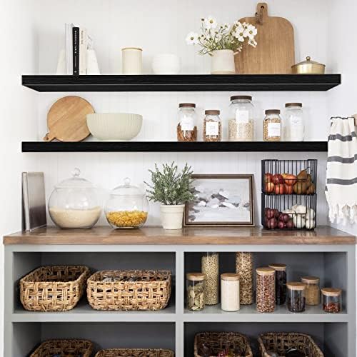 QEEIG Extra Long Floating Shelves for Wall (Black, Set of 2, 47.2")