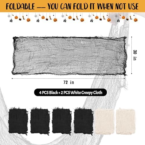 6 Pack Halloween Creepy Cloth 30x72 Inch Halloween Decor - 4 Black 2 White