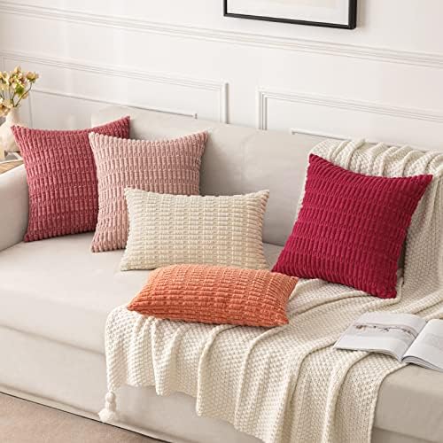 MIULEE Corduroy Decorative Throw Pillow Covers 16x16 Coral Pack of 2