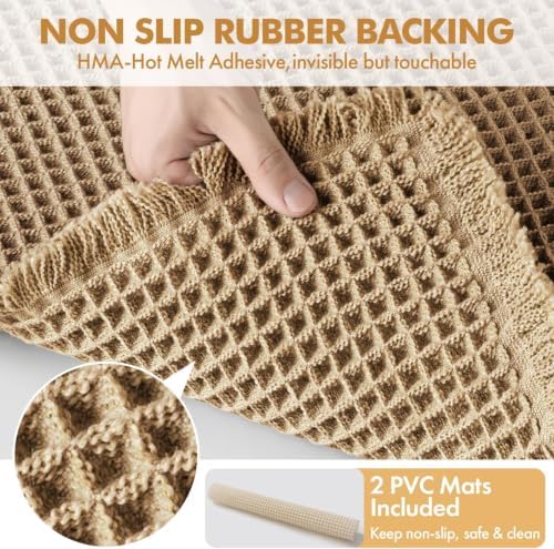 MIULEE Set of 2 Waffle Bathroom Rugs Boho Bath Mat Brown 18x30 Inch