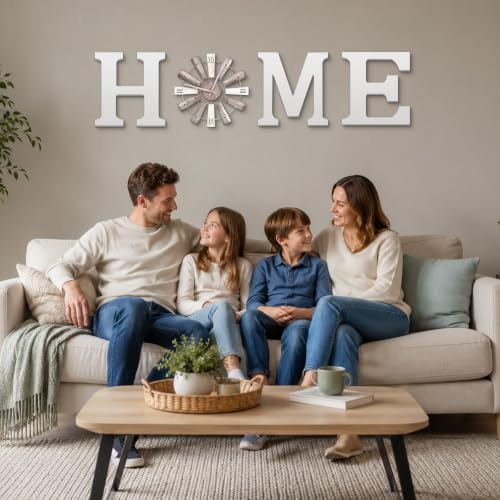 ZAZIWZ Farmhouse Home Signs with Windmill Clock Wall Decor Rustic Home Letters Wall Art for Living Room Kitchen