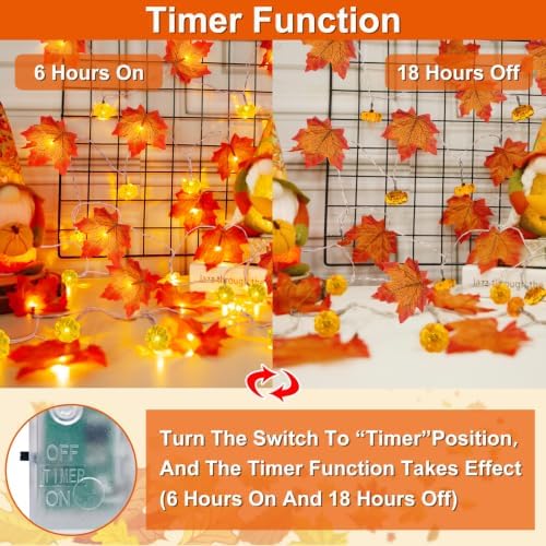Timer - 2 Pack Fall Decor Fall Garland with Pumpkin Lights Battery Operated