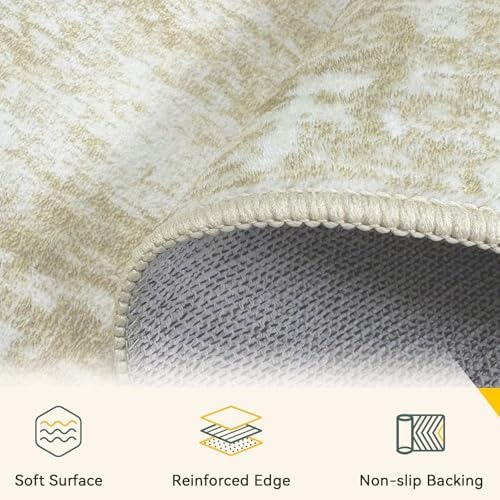 RELEANY Washable 5'x7' Abstract Area Rug for Living Room Cream Beige