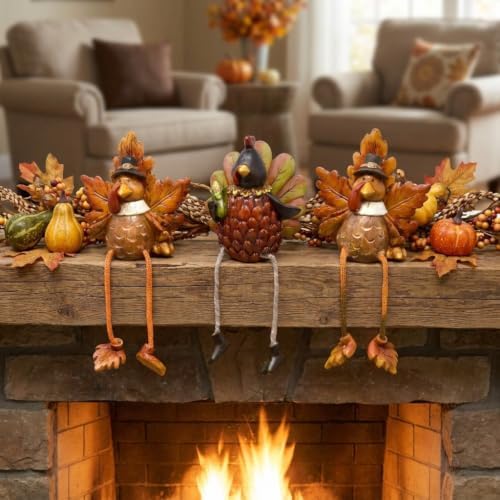 Thanksgiving Turkey Ceramic Shelf Sitters Decorations 3 Pack Table Topper