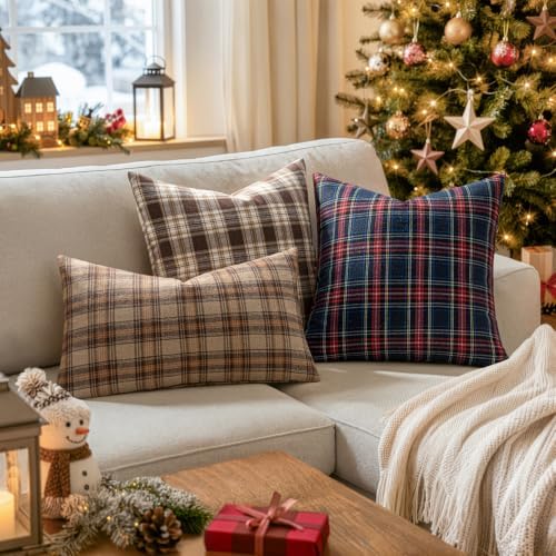MIULEE Christmas Plaid Pillow Covers Scottish Tartan 26x26 Blue