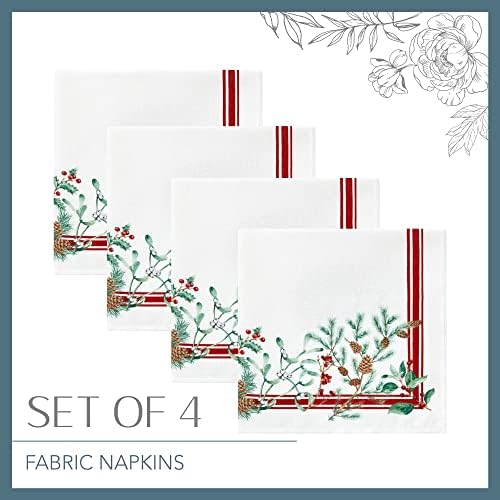 Winter Holiday Berry Fabric Napkin Set of 4, Multicolor - 17" W x 17" L