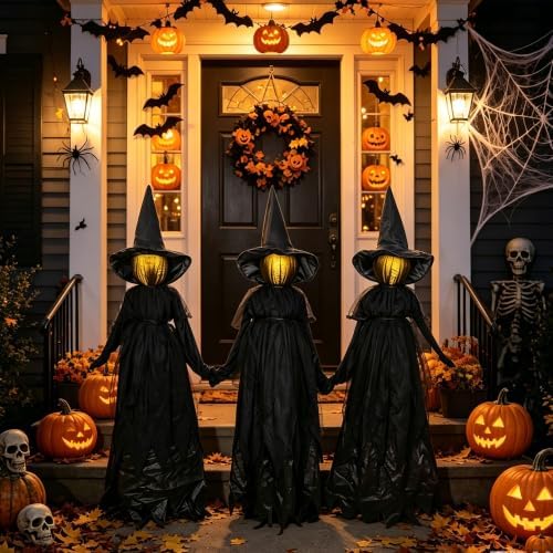 DR.DUDU Halloween Decorations Outdoor 4.6 FT Light Up Witch Stakes Set of 3