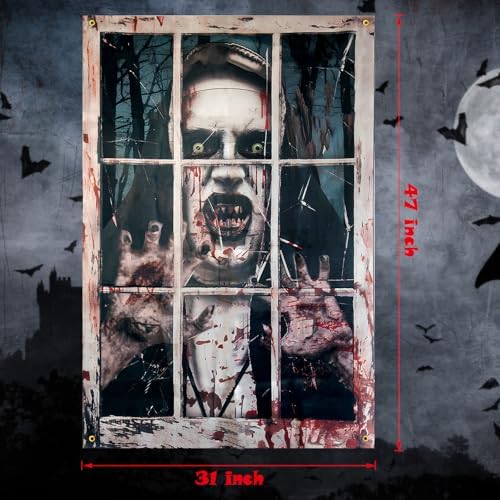 Halloween Window Decorations Scary Vampire Decor, 32" x 47"