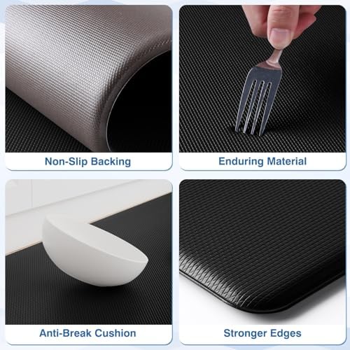 StepRite Kitchen Mats for Floor, 2-Piece Anti-Fatigue Kitchen Rugs, Black